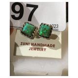 Zuni Handmade Green Opal Stud Earrings