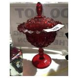 Red Tall Covered Candy Dish