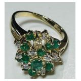 14KT YELLOW GOLD EMERALD & DIAMOND RING 4.23 GRS