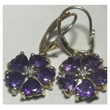 14KT YELLOW GOLD AMETHYST & DIAMOND EARR. 4.00GRS