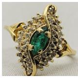 14KT YELLOW GOLD .35CT EMERALD & .40CT DIAMOND