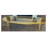 F - WOODEN COFFEE TABLE W/ GLASS TOP (N6)