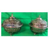 F - 2 SILVER-TONE FOOTED BOWLS W/ LIDS (F212)