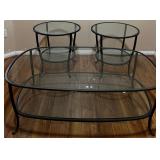 11 - METAL RIMMED GLASS COFFEE & END TABLES