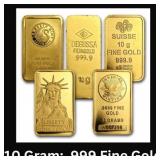 10 Gram: .999 Fine Gold Bar