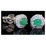 Round Genuine Emerald Designer Earrings