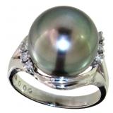 Platinum Gray Pearl & Natural Diamond Ring