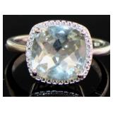 Cushion Cut 4.11 ct Green Amethyst & Diamond Ring