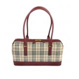 Burberry Beige & Maroon Nova Check Shoulder Bag