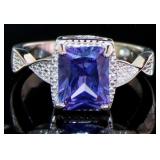 Radiant Cut 2.66 ct Tanzanite & Diamond Ring