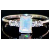 Radiant Cut Natural White Opal Designer Ring