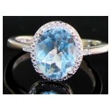 Oval 4.50 ct Natural Blue Topaz & Diamnd Ring