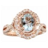 14k Gold 1.44 ct Natural Aquamarine & Diamond Ring