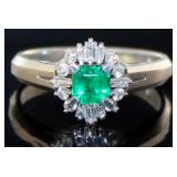 Platinum Natural Emerald & Diamond Ring