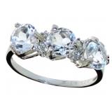 Aquamarine & Diamond Past Present Future Ring