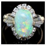 Platinum 3.55 ct Natural Opal & Diamond Ring