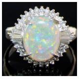 Platinum 3.49 ct Natural Opal & Diamond Ring