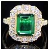 Emerald Cut 4.03 ct Emerald & Diamond Ring