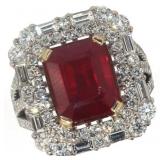 14k Gold 6.50 ct Radiant Ruby & Diamond Ring