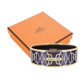 Hermes Lift Profile Enamel Gold Blue Bracelet