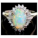 Platinum 3.04 ct Natural Opal & Diamond Ring