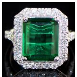 Step Cut 5.72 ct Emerald & VS Lab Diamond Ring