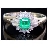 Platinum Natural Emerald & Diamond Ring