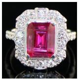 Emerald Cut 4.03 ct Pink Sapphire & Diamond Ring