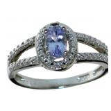 Split Shank Natural Tanzanite & Diamond Ring