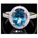 Oval 3.42 ct London Blue Topaz & Diamond Ring