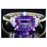 Emerald Cut 2.35 ct Natural Amethyst/Diamond Ring