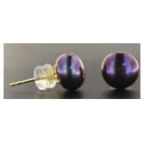 14kt Gold 8 mm Peacock Black  Pearl Earrings