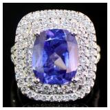 Quality 6.56 ct Tanzanite & Diamond Halo Ring