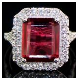 Emerald Cut 6.02 ct Ruby & VS Lab Diamond Ring