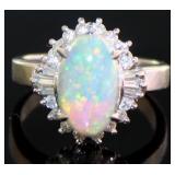 Platinum 2.42 ct Natural Opal & Diamond Ring