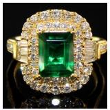 Emerald Cut 4.03 ct Emerald & VS Lab Diamond Ring