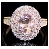 Oval 2.52 ct Morganite & Diamond Double Halo Ring