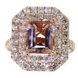 Emerald Cut 4.65 ct Morganite & Lab Diamond Ring