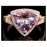 Trillion Cut 5.63 ct Morganite & Diamond Ring