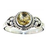 Genuine Golden Citrine Round Solitaire Ring