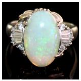 Platinum 3.40 ct Natural Opal & Diamond Ring