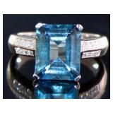 Emerald Cut 5.77 ct London Blue Topaz Diamond Ring