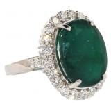 14k Gold 11.31 ct Natural Emerald & Diamond Ring