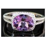 Oval 3.30 ct Natural Amethyst & Diamond Ring