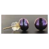 14kt Gold 8 mm Peacock Black  Pearl Earrings