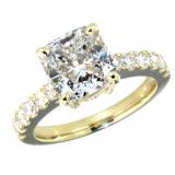 14k Gold 3.55 ct Cushion Cut Lab Diamond Ring