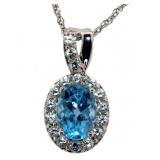 Elegant Blue Topaz & White Sapphire Pendant