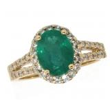 14k Gold 2.36 ct Natural Emerald & Diamond Ring