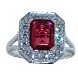 Emerald Cut 3.20 ct Ruby & VS Lab Diamond Ring