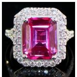 Elegant 6.02 ct Pink Sapphire & Lab Diamond Ring